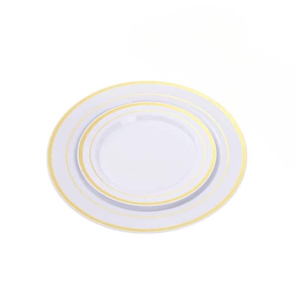 Adrinfly Gold Plastic Disposable Plates, 200-Piece Set for Parties and Events