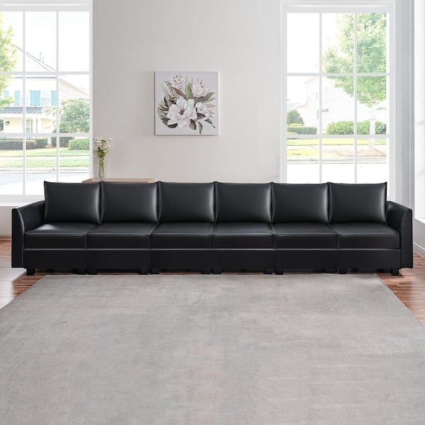 HOMESTOCK 30.3 in. Modern Faux Leather 6-Piece Upholstered Sectional Sofa Bed in Black - Sofa Couch for Living Room/Office