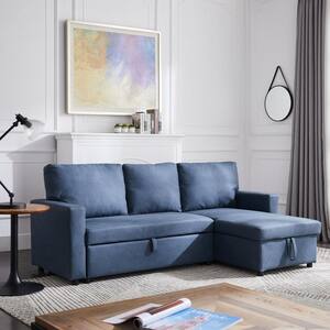Living Room 85 in. W Navy Blue Square Arm 3-Seat Polyester L -Shaped Modern Sectional Sofa