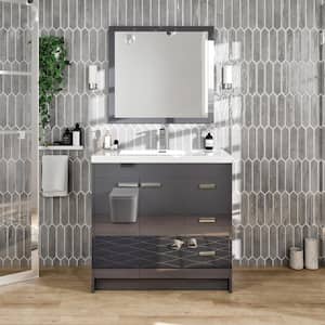 Lugano 36 in. W x 19 in. D x 36 in. H Single Bath Vanity in Gray with White Acrylic Top and White Integrated Sink