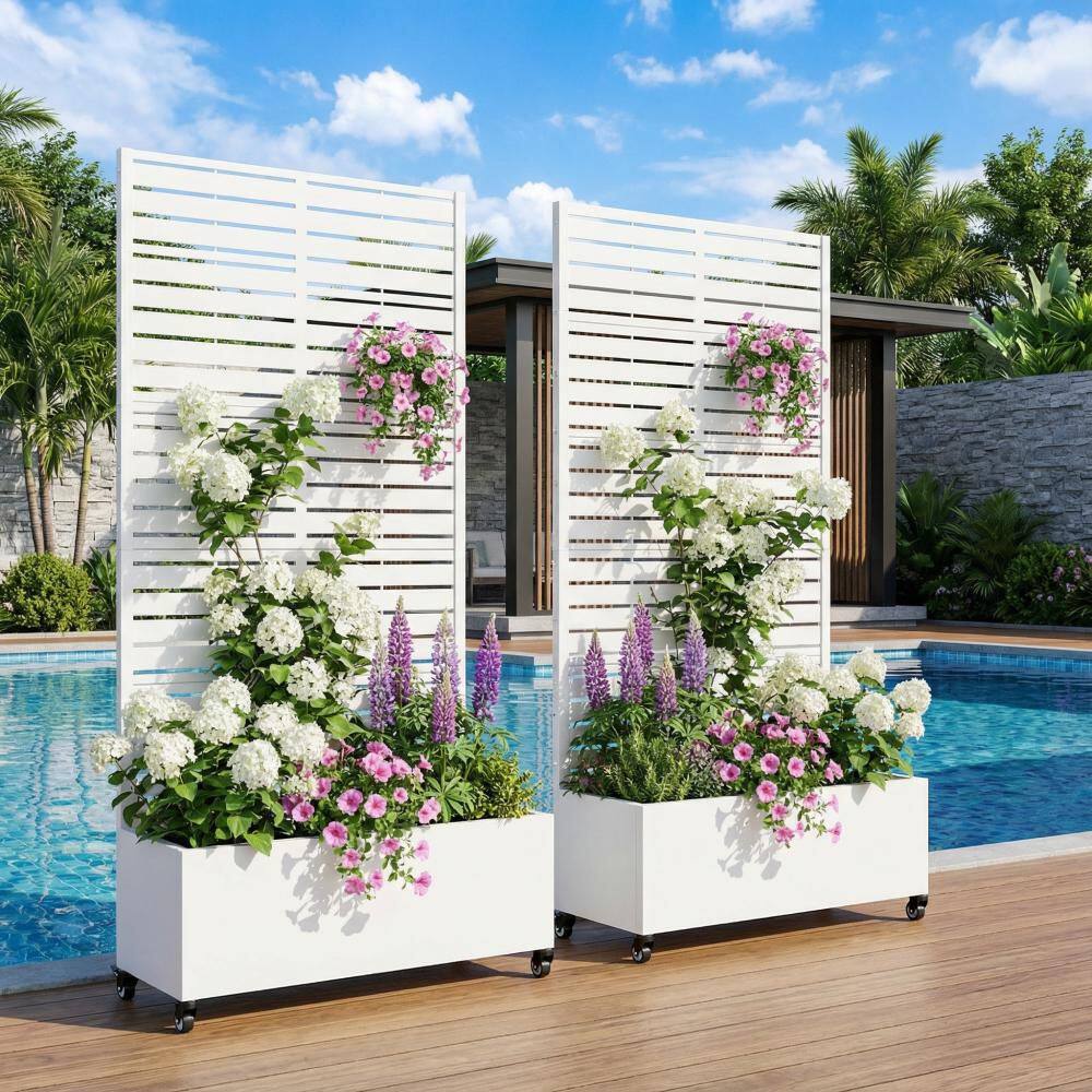 72 in. H x 35 in. W Metal Black Rectangle Pots and Planter Raised Box with Trellis for Vine Climbing Plants(Set of 2)