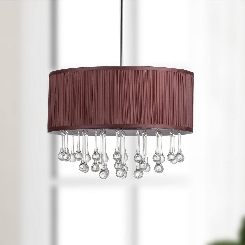 Chrome Crystal Drum Pendant Light with Fluorescent Bulb