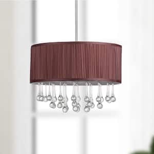 Nocturne 3-Light Chrome/Crystal Hanging Pendant Lighting with Brown Shade