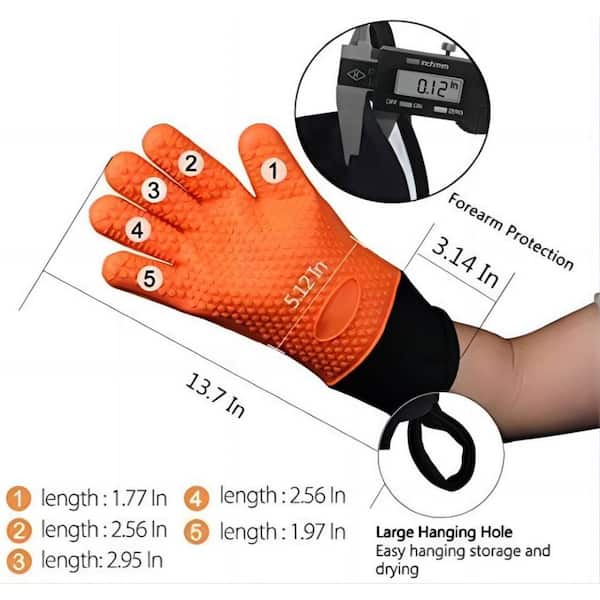 Cubilan Grilling Gloves, Orange Heat Resistant Gloves BBQ Kitchen Silicone Oven Mitts, Long Waterproof Non-Slip Potholder