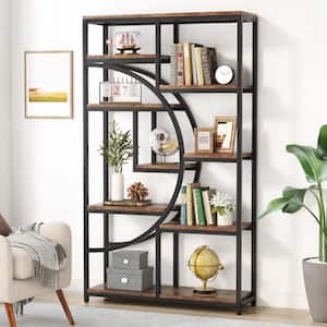 Eulas 68.89 in. Tall Brown and Black Wood 9-Shelf Bookcase Bookshelf with Storage Shelves for Home Office, Living Room