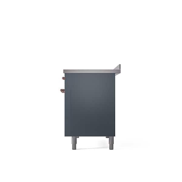 Nostalgie II 48 in. Induction Range with 6-Elements, Copper Trim in Blue Grey