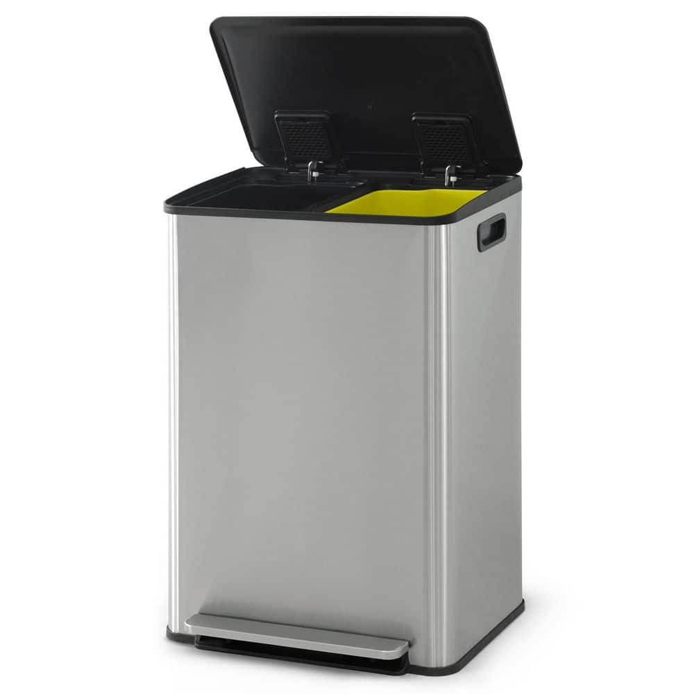 16 gal. Silver Stainless Steel Household Dual Trash Can with Single Lid 30L Plus 30L price history on PriceWatchPro
