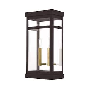Wessex 18 in. 2-Light Bronze Outdoor Hardwired Wall Lantern Sconce with No Bulbs Included