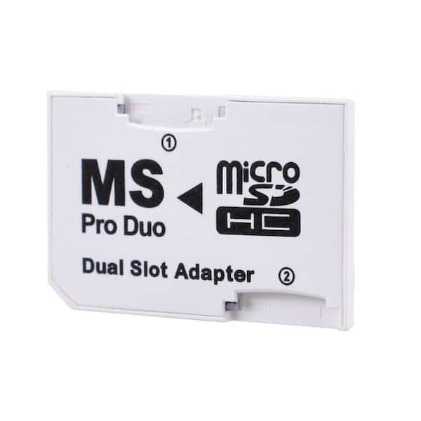 SANOXY Dual Slot MicroSD to MS PRO DUO Adapter for Sony PSP, Converts 2-MicroSD or MicroSDHC Cards, White