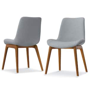 Loretta SOLID WOOD Modern Urban Dining Chair (Set of 2) in Light Grey Linen Look Fabric