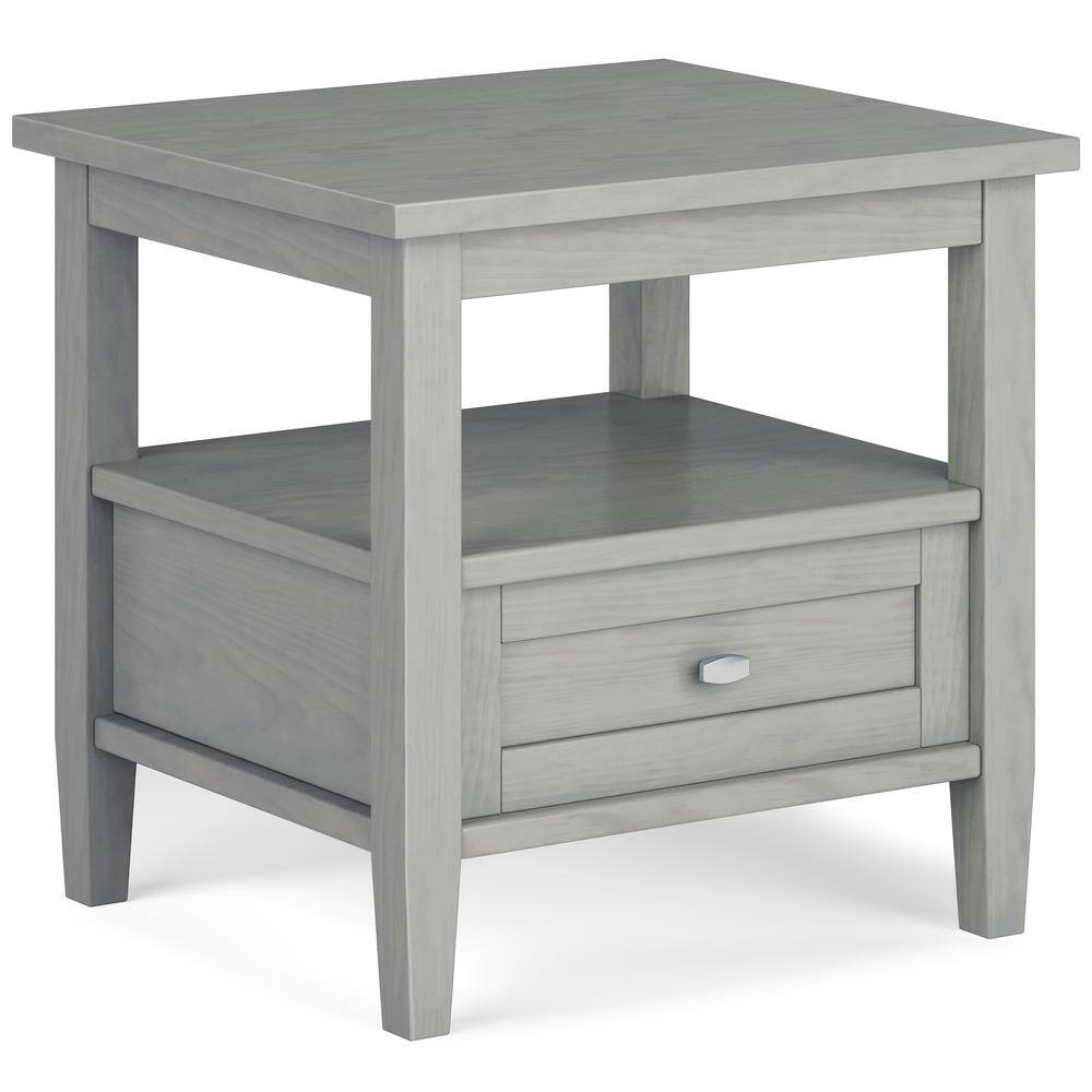 Fog Grey Solid Wood End Table with Storage Drawer