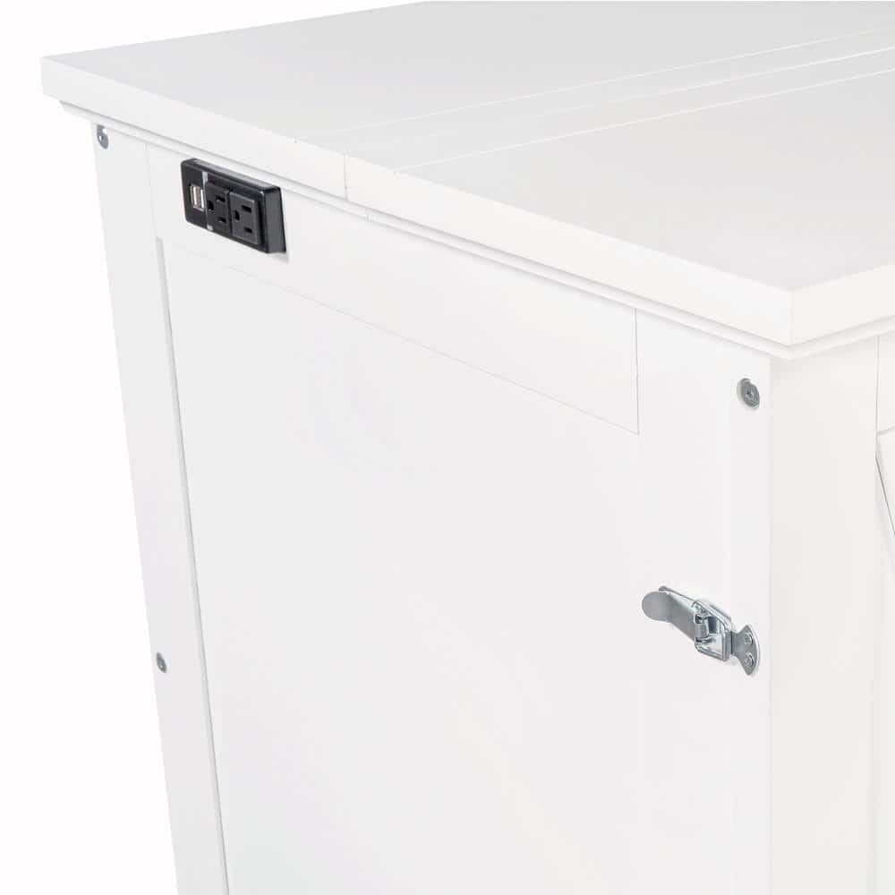 White Wood Frame Queen Size Murphy Bed, Chest Cube Cabinet Bed with Charging Station and Large Storage Drawer - thumbnail 4