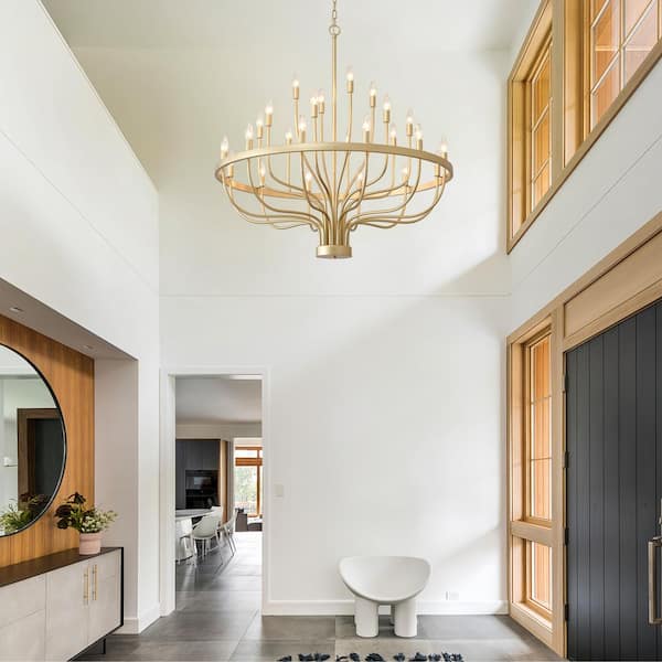 BAOURE 24-Light Modern Gold Candle Chandelier, 39in Farmhouse