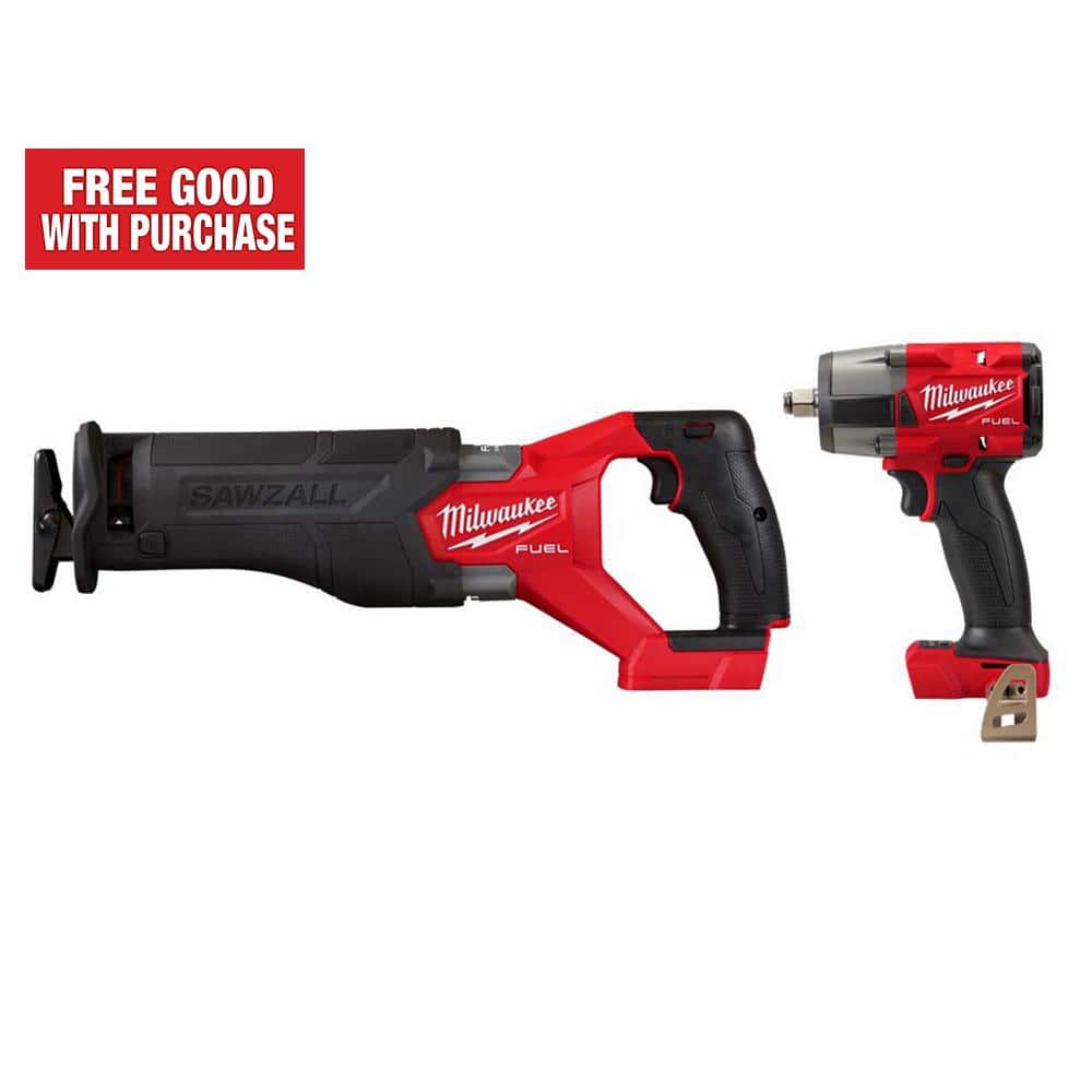 Milwaukee M18 FUEL GEN-2 18V Lithium-Ion Brushless Cordless SAWZALL Reciprocating Saw & M18 FUEL Mid-Torque 1/2 in. Impact Wrench -  2821-20-2962