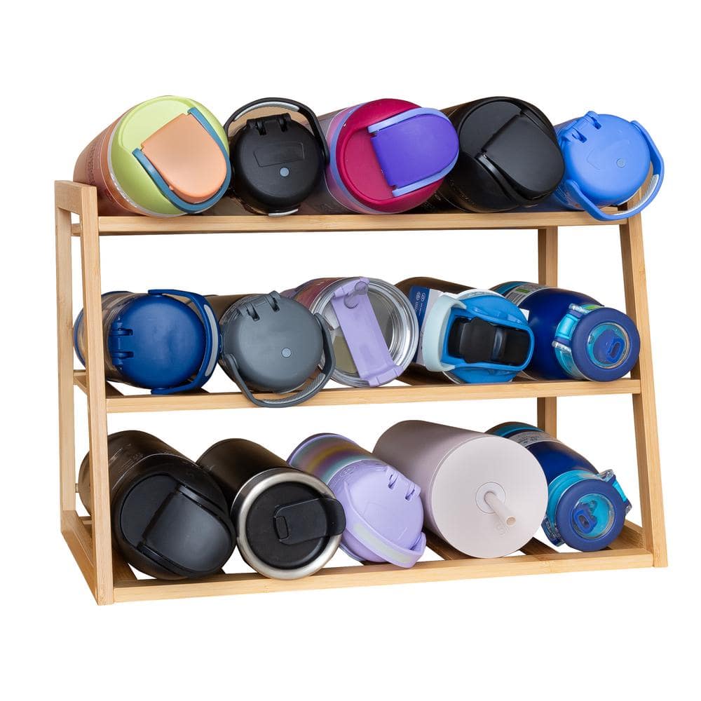 Natural Bamboo 3-Tier Water Bottle Organizer for Cabinet