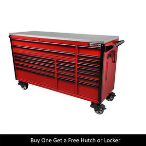 72 in. W x 24.6 in. D Professional Duty 20-Drawer Mobile Workbench Tool Chest with Stainless Steel Top in Red
