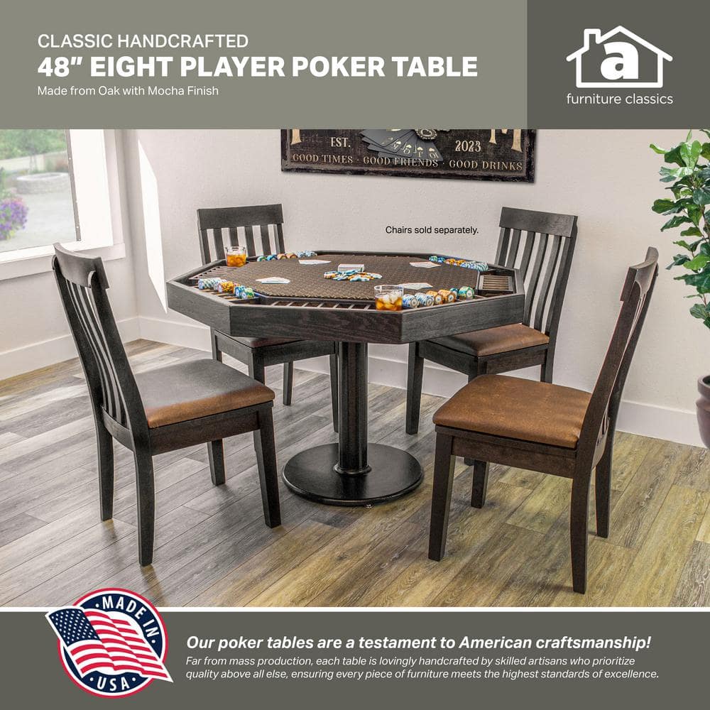 Mocha Oak 48'' Octagonal Poker Table with Metal Base