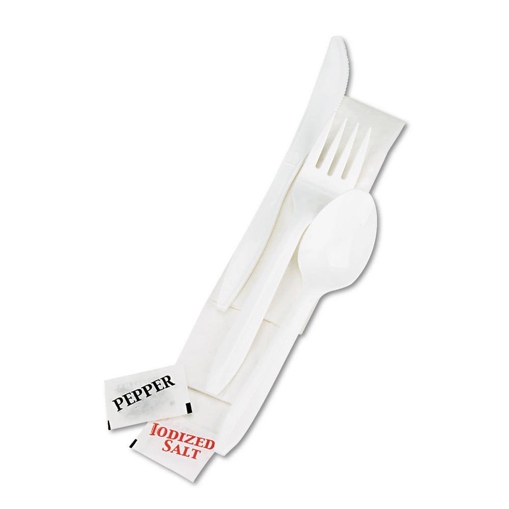 GEN Wrapped Cutlery Kit Fork/knife/napkin/salt/pepper White 6 1/4" 500/carto 74950799215 