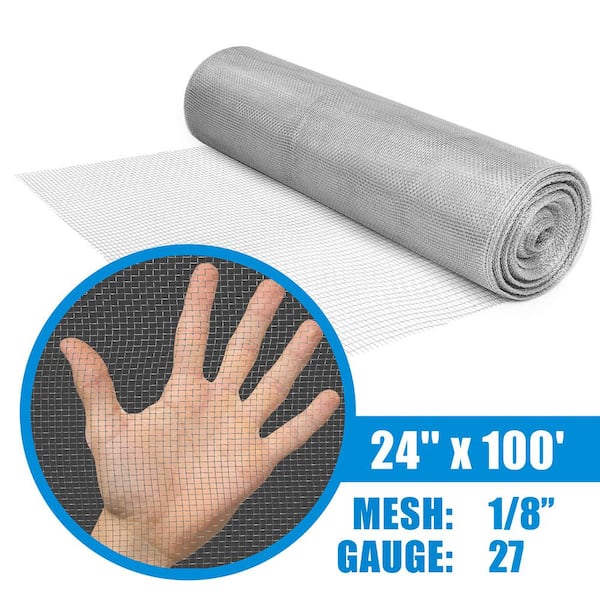 Fencer Wire 1/8 in. x 2 ft. x 100 ft. 27 Gauge Hardware Cloth, Galvanized Steel Wire Rolled Woven, Keeping Out of Insects