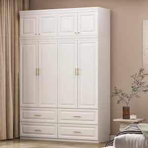 White 8-Door Big Wardrobe Armoires with Hanging Rod, 4-Drawers, Storage Shelves 93.9 in. H x 63 in. W x 20.6 in. D