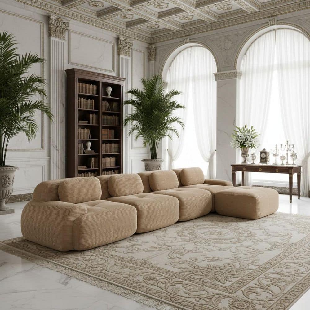 Homy Casa SMZO 152.7 in. Rolled Arm Modular Corduroy Sectional