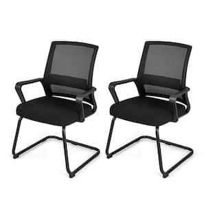 2-Pieces Mesh Lumbar Support Ergonomic Meeting Chair in Black with Non-Adjustable Arms