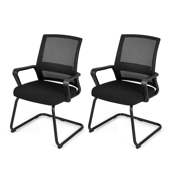 Costway 2-Pieces Mesh Lumbar Support Ergonomic Meeting Chair in Black with Non-Adjustable Arms