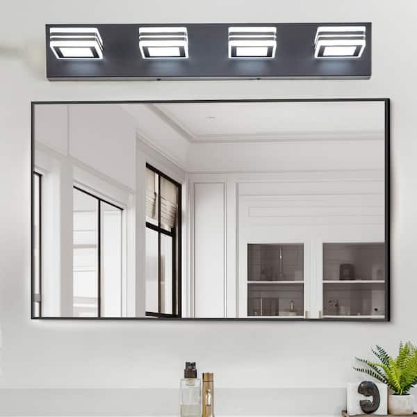 26 in. Black 4-Light LED Vanity Light, Square Acrylic Lampshades Wall Mount Fixture for Bathroom, Mirror Lighting