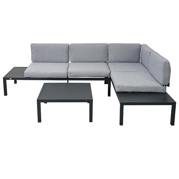 ToolCat Black 3-piece Aluminum Alloy Patio Conversation Set with Grey Cushion and Aluminum Coffee Table