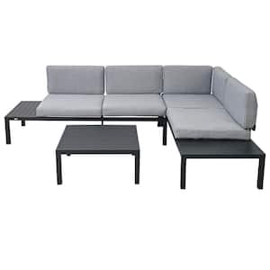 Black 3-piece Aluminum Alloy Patio Conversation Set with Grey Cushion and Aluminum Coffee Table