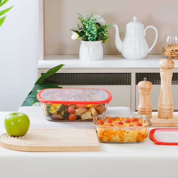 2-Piece Deep Glass Baking Dish Set with BPA-Free Lids Tempered Glass Oven Microwave Dishwasher Safe Set