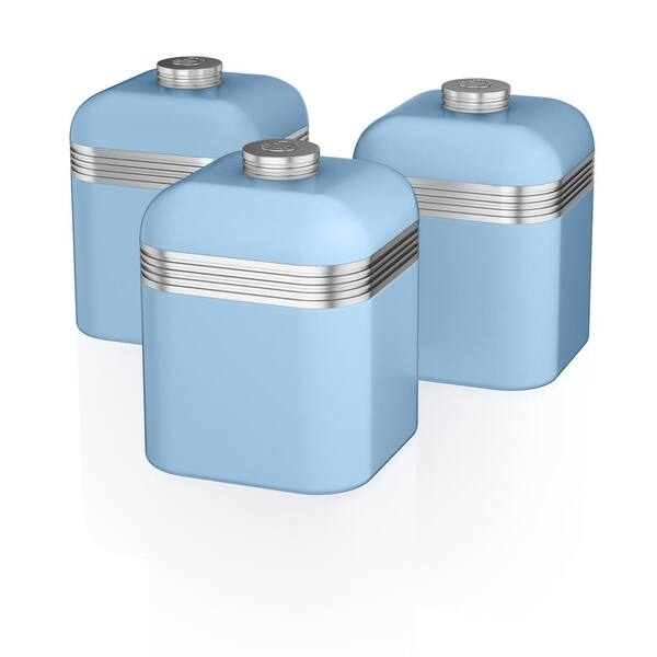 Swan Retro 3-Piece Blue Stainless Steel Canisters