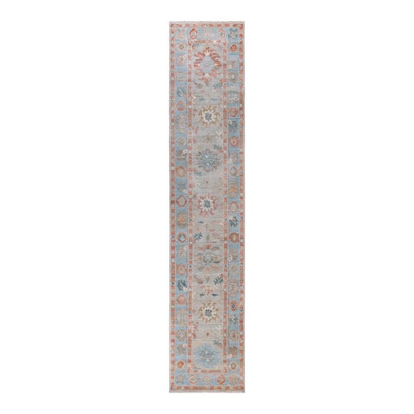 Oushak Ivory 3 x 14 Floral Wool Indoor Runner Rug