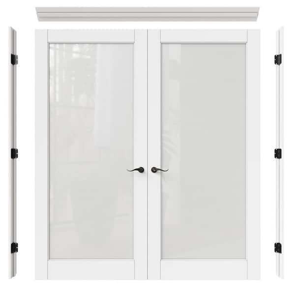 ARK DESIGN 72 in. x 80 in. 1 Lite Frosted Glass Universal White Solid Core Wood Double Prehung French Door with Quick Assemble Jamb