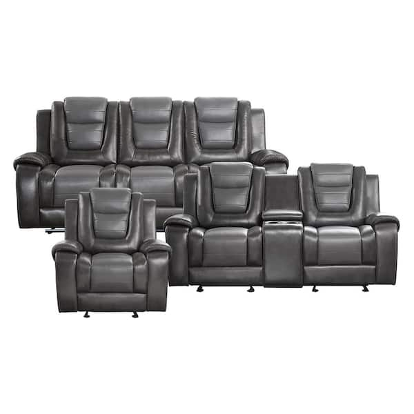 Danio 85.5 in. W Straight Arm Faux Leather Rectangle 3-Piece Manual Reclining Sofa Set in. 2-Tone Gray