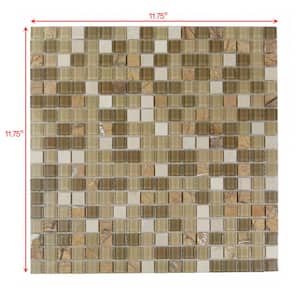 Crystal Stone Stone Amber Grain Square Mosaic 3 in. x 3 in. Glass and Stone Wall Pool Tile Sample