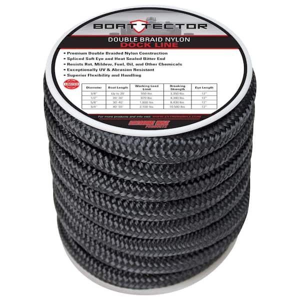 Extreme Max BoatTector Double Braid Nylon Dock Line - 3/4 in. x 30 ft.,  Black 3006.2309 - The Home Depot