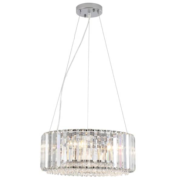 ADSENSTY 5-Light Chrome Modern Dimmable Crystal Drum Chandelier for Kitchen Island, Dining Room with No Bulbs Included