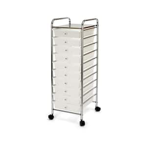 Frosted White 10-Drawer Organizer Cart