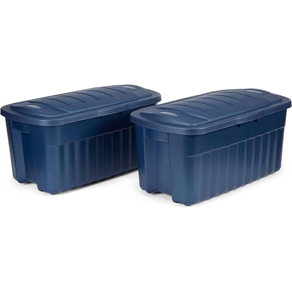 Dark Blue 40-Gallon Stackable Plastic Storage Bins with Lids, Set of 2