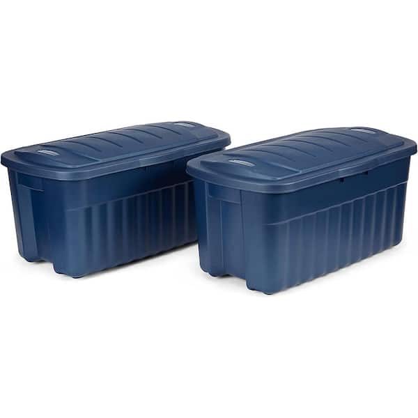 Rubbermaid Roughneck️ 40 Gal. Storage Totes with Hinged Lids, Dar Indigo Metallic, Pack of 2