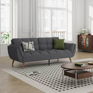 74.8 in. Square Arm Fabric Upholstered Rectangle Sofa in Gray