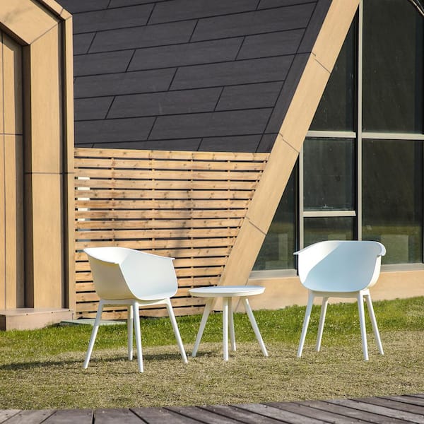 Afoxsos White 3-Piece Plastic Patio Conversation Set with 2 Single Chairs and 1 Side Table