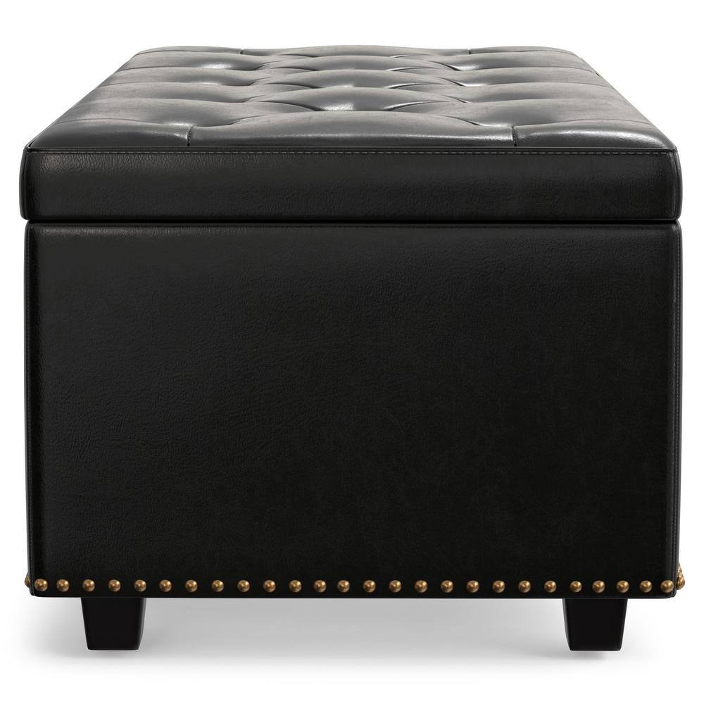Hamilton Midnight Black Faux Leather Tufted Storage Footstool