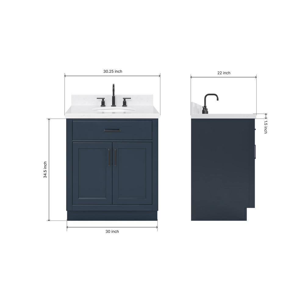 Midnight Blue Hardwood Freestanding Single Basin Vanity with Quartz Top