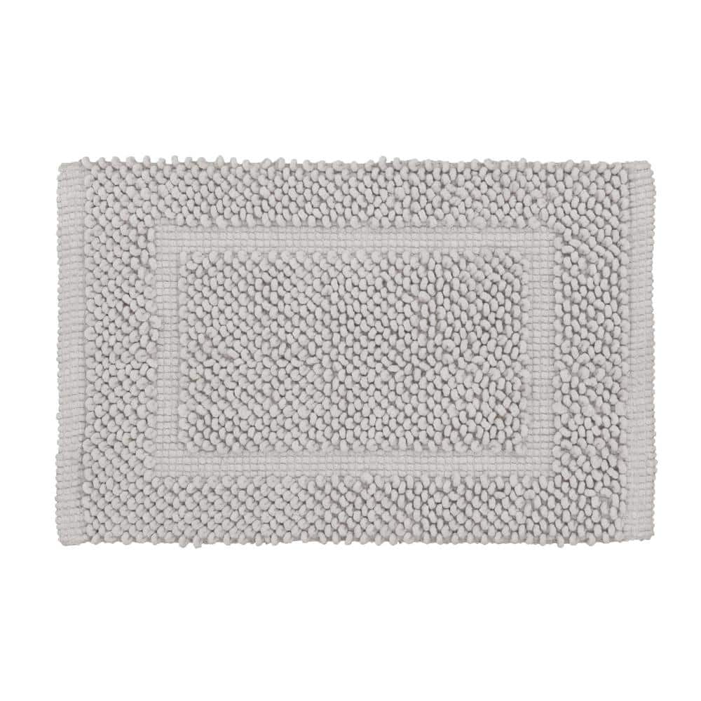 Jean Pierre New York Sophie Border Silver Soft Gray 27 in. x 45 in. Cotton Textured Bath Mat