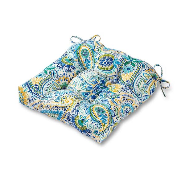 Greendale Home Fashions Painted Paisley Baltic Square Tufted Outdoor Seat Cushion