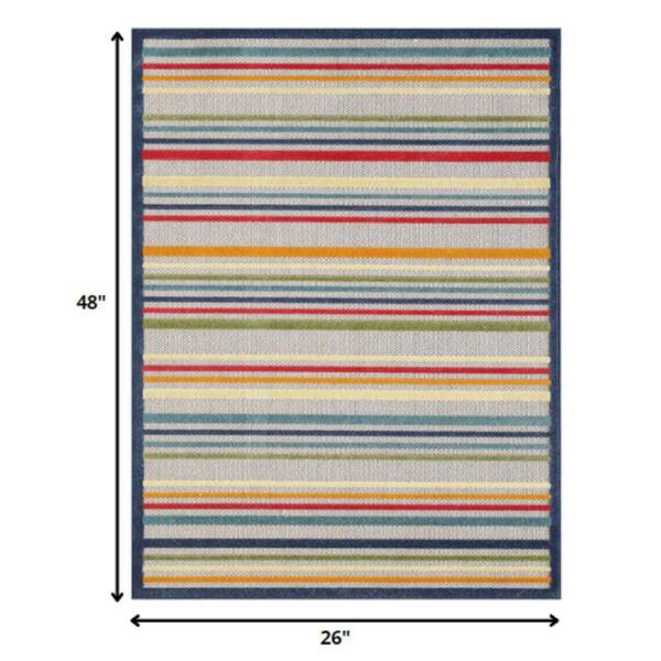Ivory, Blue 2 ft. x 4 ft. Woven Polypropylene Rectangle Indoor/Outdoor Area Rug