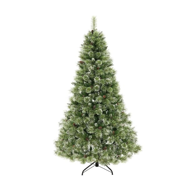 Unbranded 7 ft. Artificial Christmas Tree with Snow and Glitter and Frosted Pine Cones and Clear LED Lights