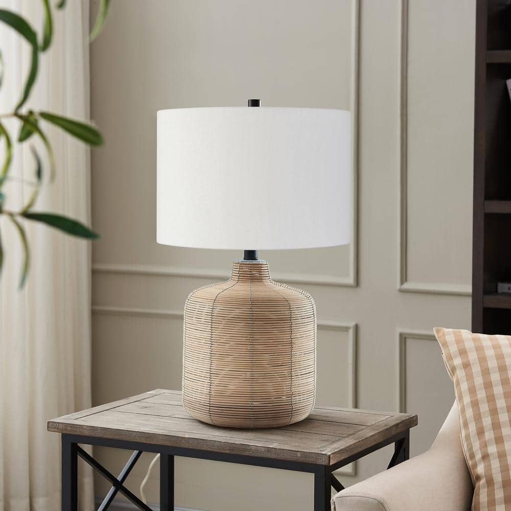 Joline 20" Off-White Rattan Table Lamp with Drum Shade